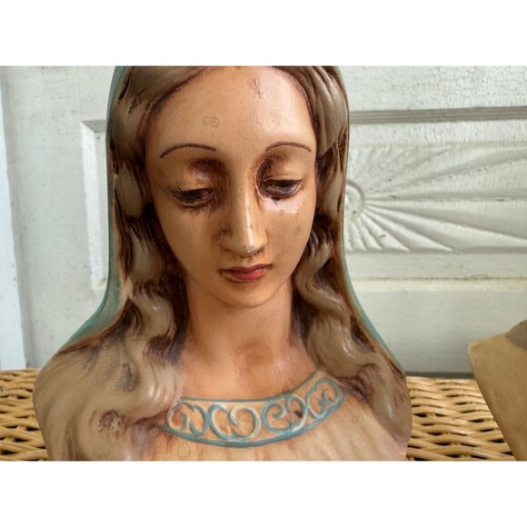 Vintage 60's Ceramic Busts Statues Jesus And Mary Religious Decor - Picture 4 of 10
